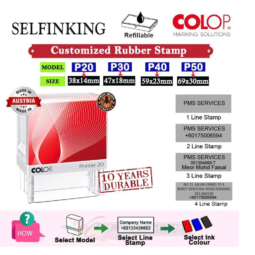 COP GETAH DENGAN DAKWAT COLOP P50 SELF INK STAMP FOR NAME & HP, ACC NO ETC 29MM X 68MM 7 LINES - Image 2