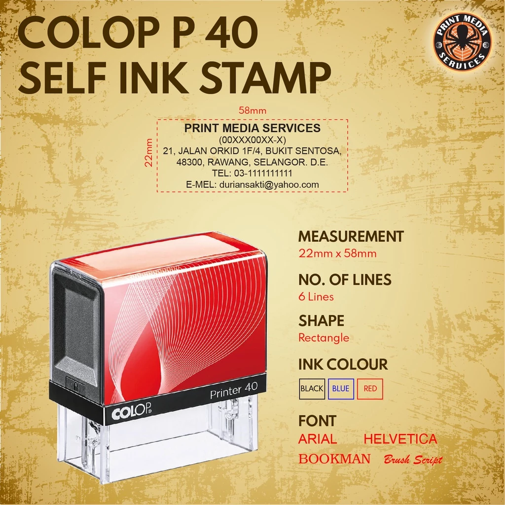 COLOP P40 SELF INK CUSTOM RUBBER STAMP COP ALAMAT SYARIKAT
