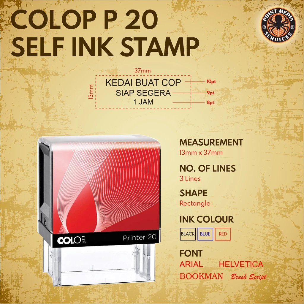 COP GETAH DENGAN DAKWAT COLOP P20 SELF INK STAMP FOR NAME & HP, ACC NO ETC