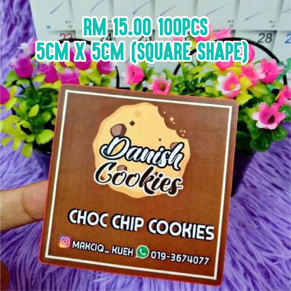 100PCS CUSTOM DESIGN STICKER 5CM X 5CM LABEL PRODUK