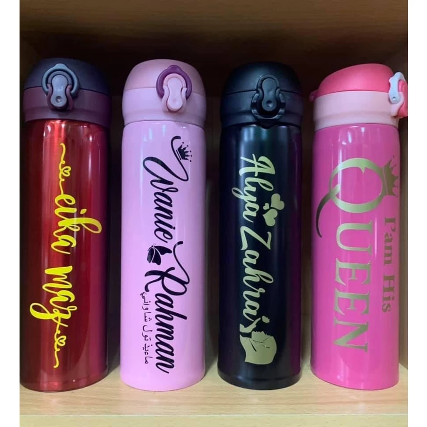 VACUUM FLASK VIRAL WITH NAME Personalized Custom Sticker Name + Thermos Flask Tumbler | Gift